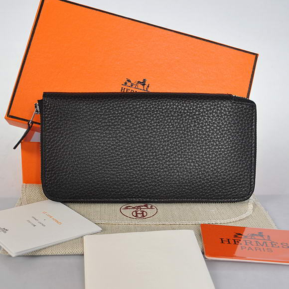 1:1 Quality Hermes Evelyn Long Wallet Zip Purse A808 Black Replica